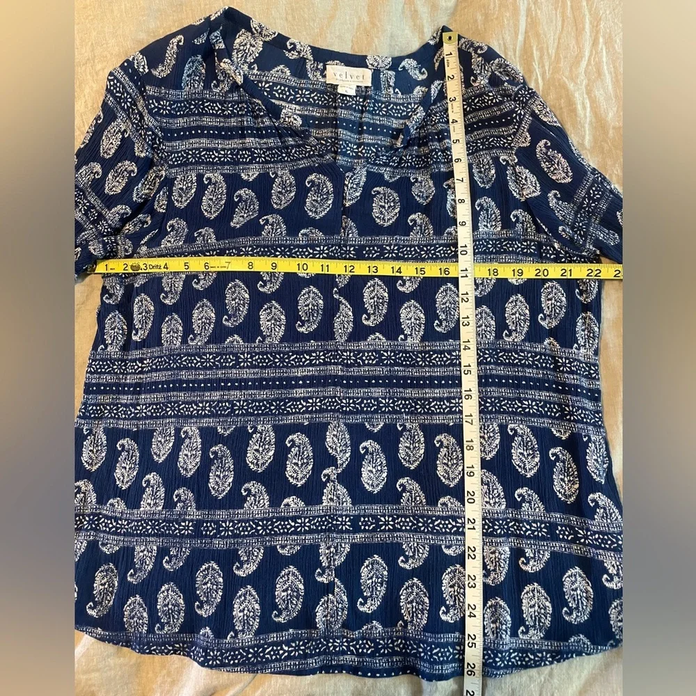 Velvet Blue and White Paisley Top